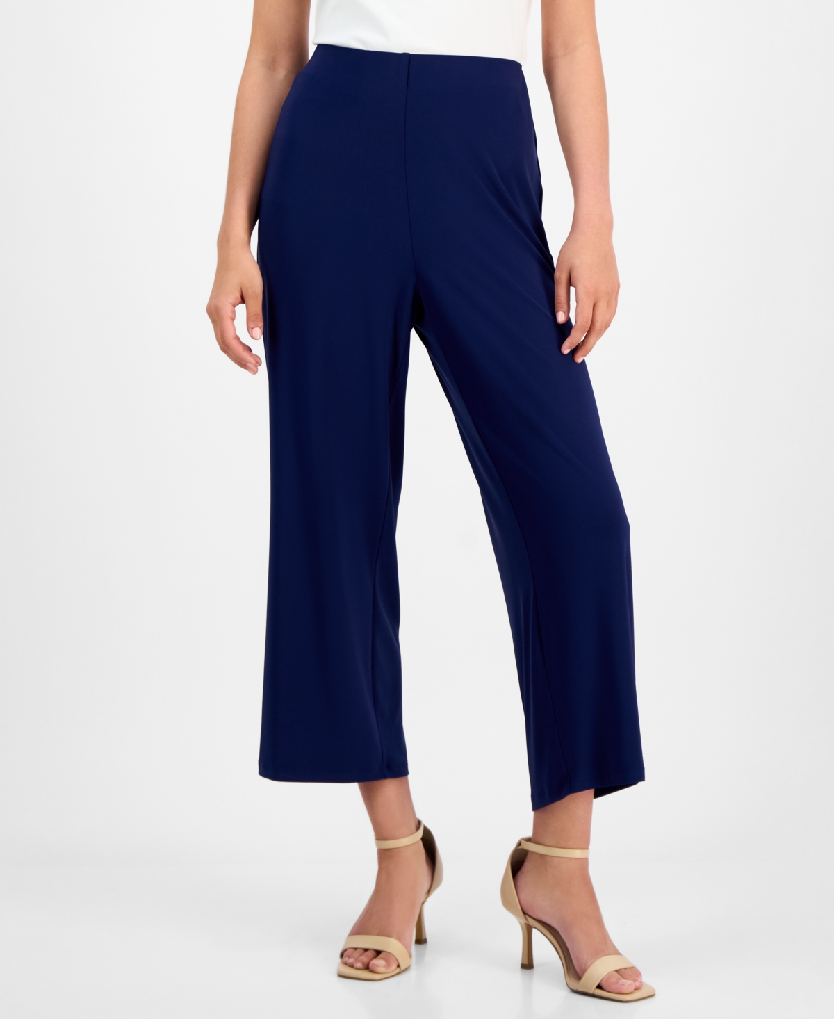 Ak Anne Klein Petite Mid-rise Cropped Wide-leg Pants In Distant Mountain