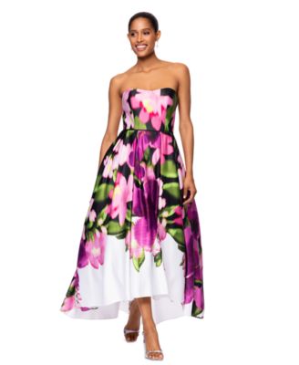 Betsy & Adam - Women's Floral Print Strapless Ball Gown
