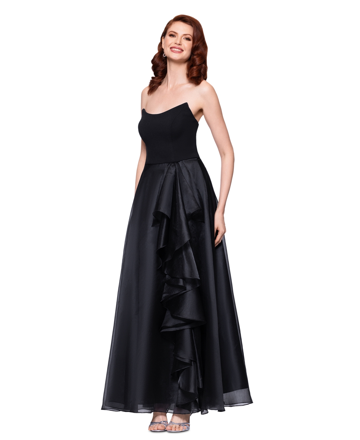 Shop Betsy & Adam Women's Ruffled Strapless Ball Gown In Black