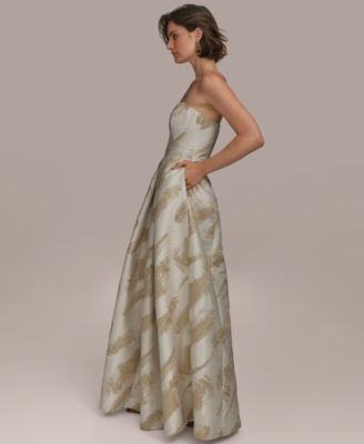 Women's Metallic Jacquard Strapless Ball Gown