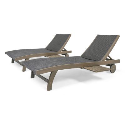 Streamdale Acacia Wood Chaise Lounges with Wicker Seats and Side Trays