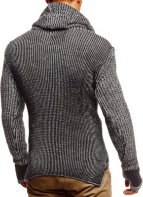 Men's Cowl Neck Knitted Pullover with Thumbhole Cuffs