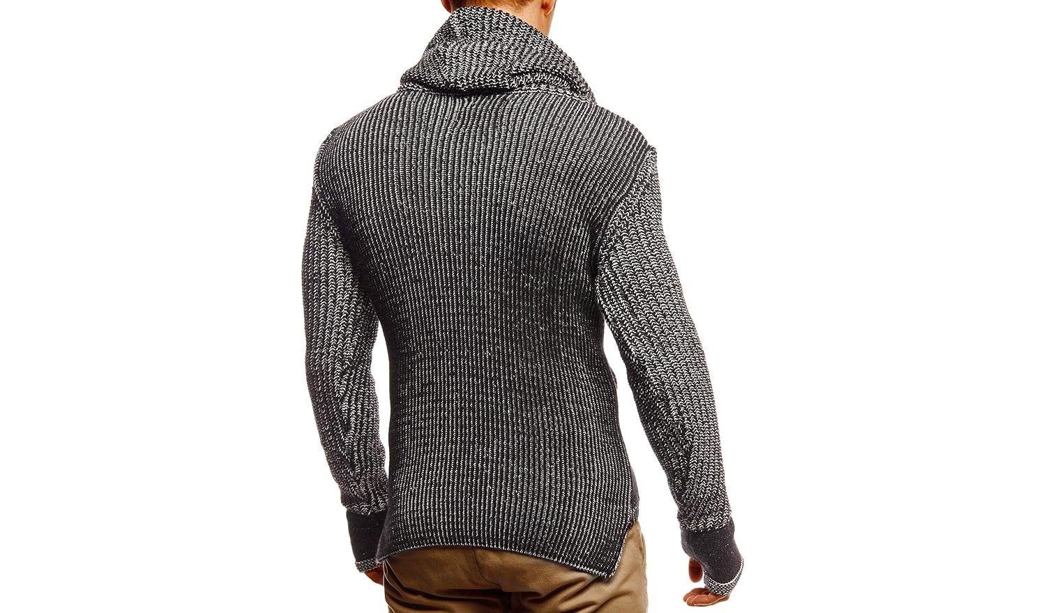 Men's Cowl Neck Knitted Pullover with Thumbhole Cuffs