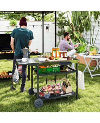 Outdoor Bar Cart Grill Table with Wheels, Prep Table with Storage