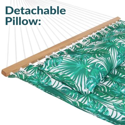 2-Person Quilted Printed Fabric Spreader Bar Hammock/Pillow with S Hooks and Hanging Chains - 450 lb Weight Capacity