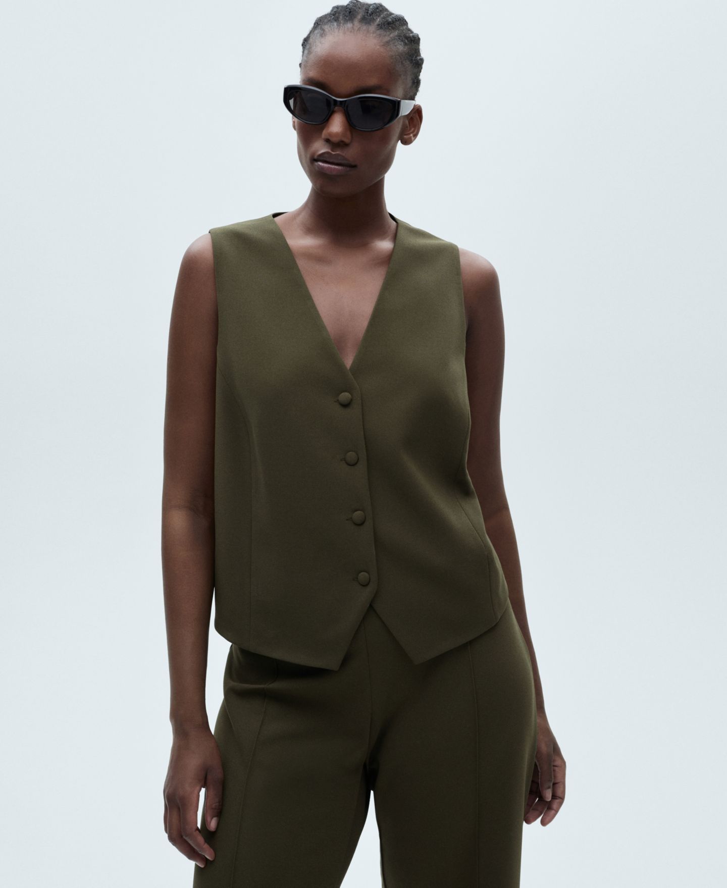 Женский топ Mango Buttoned Suit Waistcoat, цвет: Хаки — фото 6