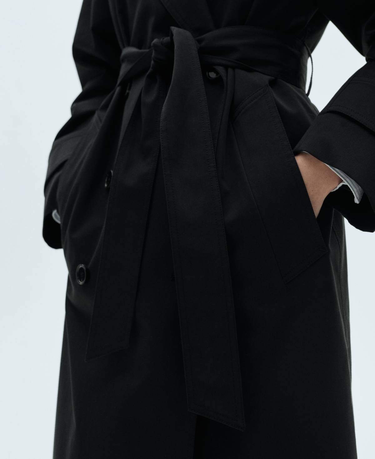 Mango Oversize Tie Waist Double Breasted Trench Coat In Black