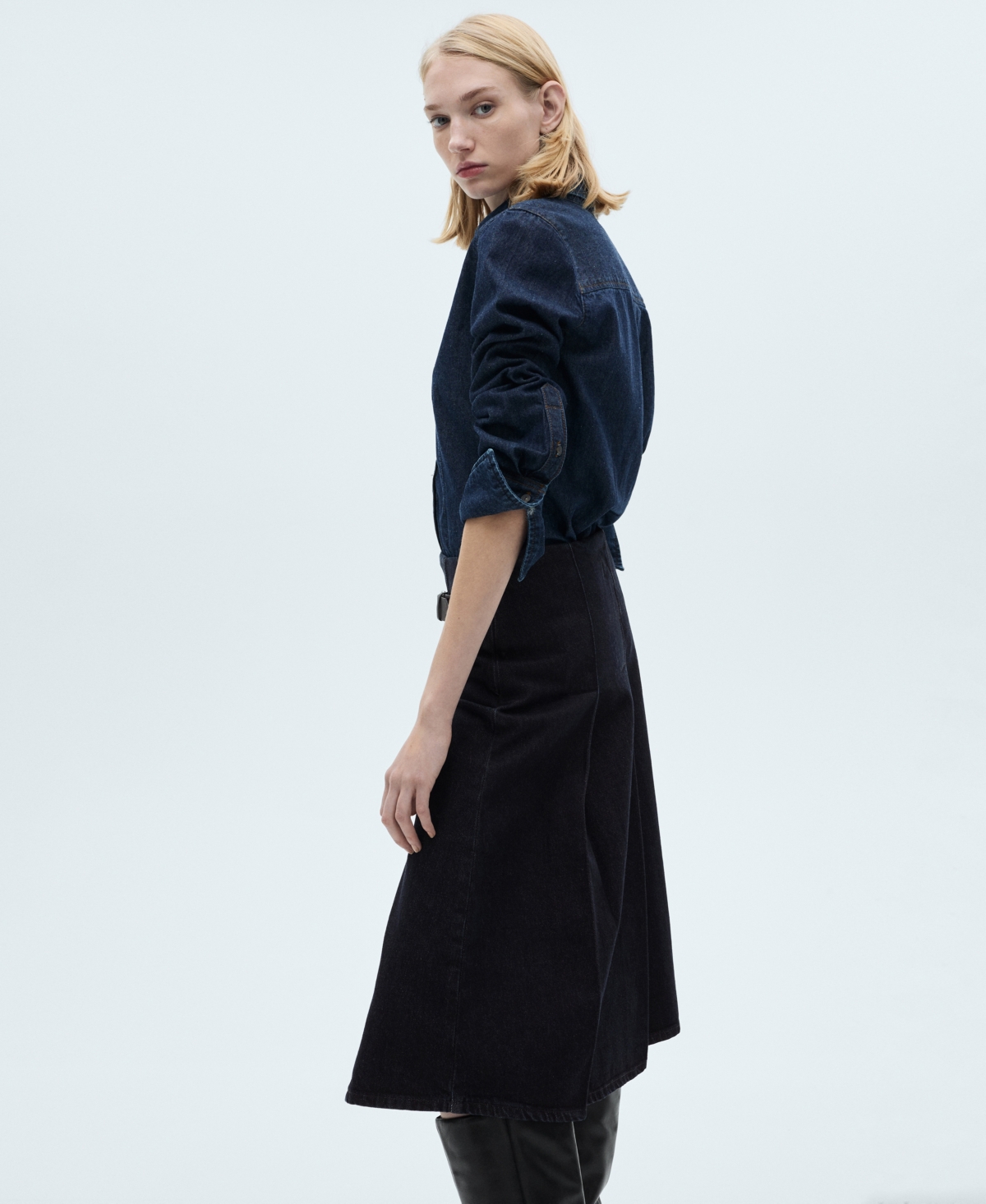 Shop Mango Women's Rinse-wash Midi-skirt In Open Blue