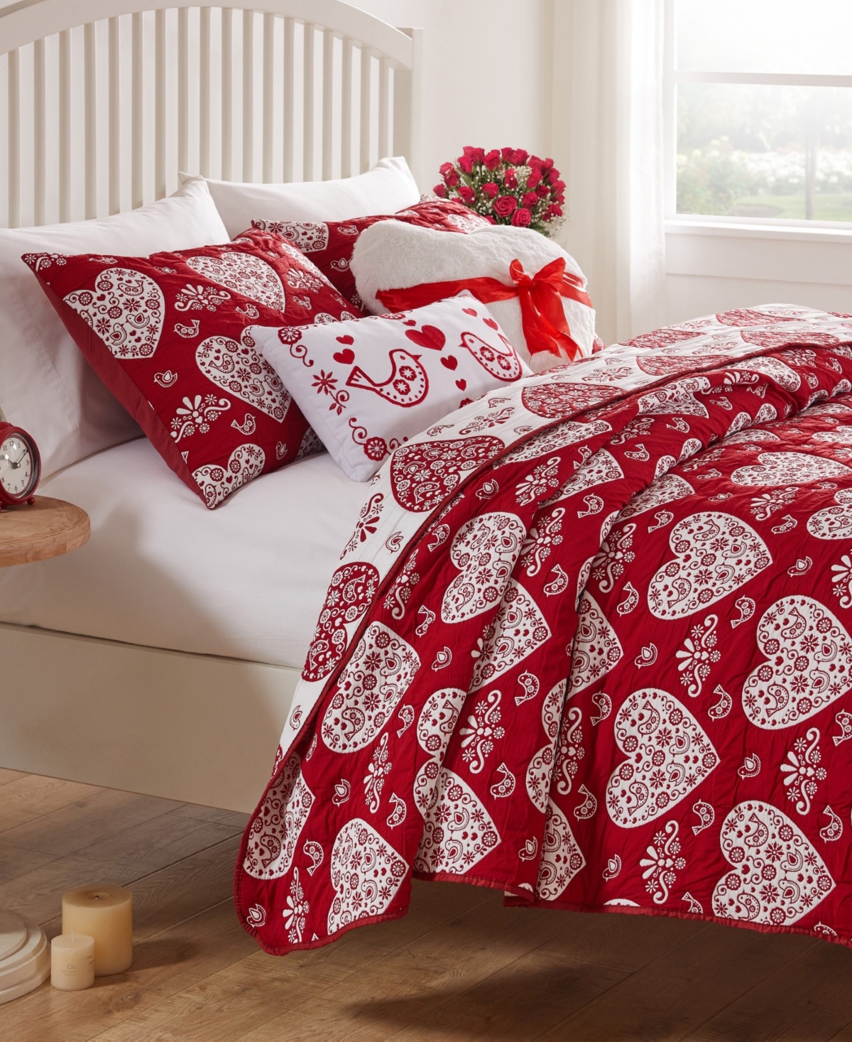 Greenland Home Fashions Lovebirds Woven Jacquard Reversible 3-pc. Coverlet Set, Full/queen In Red