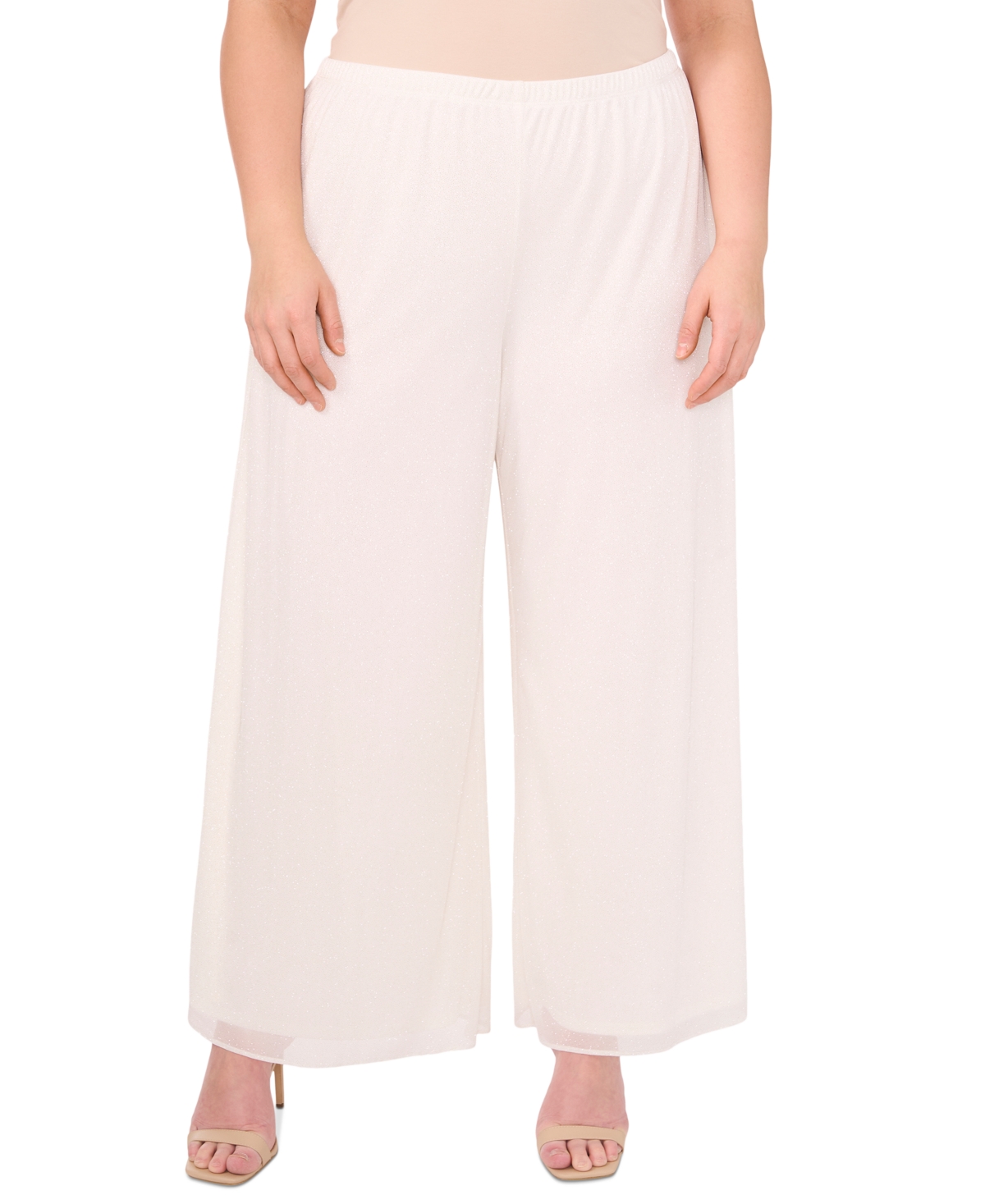 Shop Msk Women's Plus Chiffon Wide-leg Pull-on Pants In Ivory