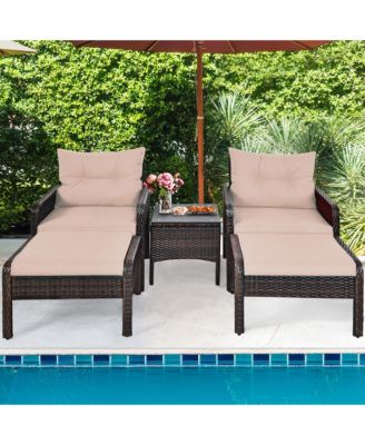 5 PC Patio Set Sectional Rattan Wicker Furniture Set Home Outdoor