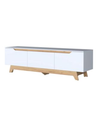 Lyman Entertainment Center with Two Doors, White and Natural Oak