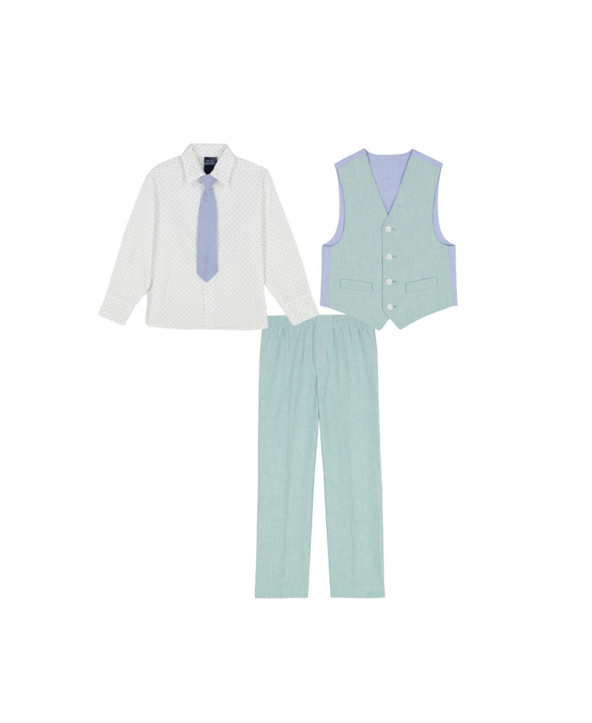 Nautica Toddler And Little Boys Linen Look Vest Set With Tie In Light Green