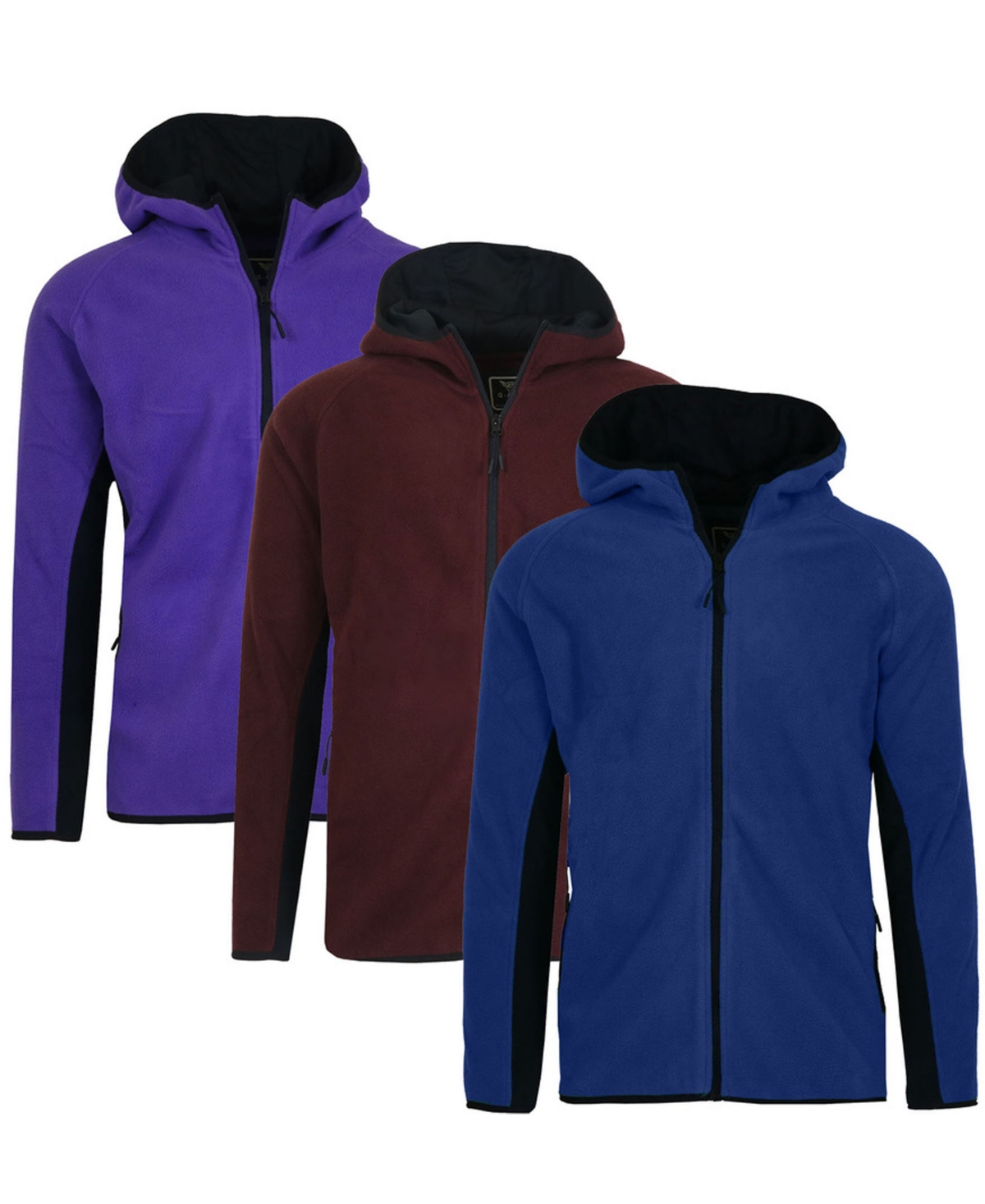 Galaxy By Harvic Men's 3-pack Polar Fleece Tech Zip Hoodie In Burgundy