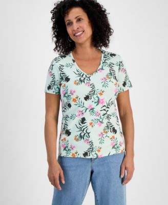 Style & Co - Women's Square-Print V-Neck Short-Sleeve Top
