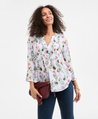 Style & Co - Women's Floral-Print Pleated 3/4-Sleeve Top