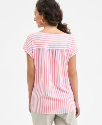 Women's Printed Mixed-Media Short-Sleeve Top, Exclusively at Macy's