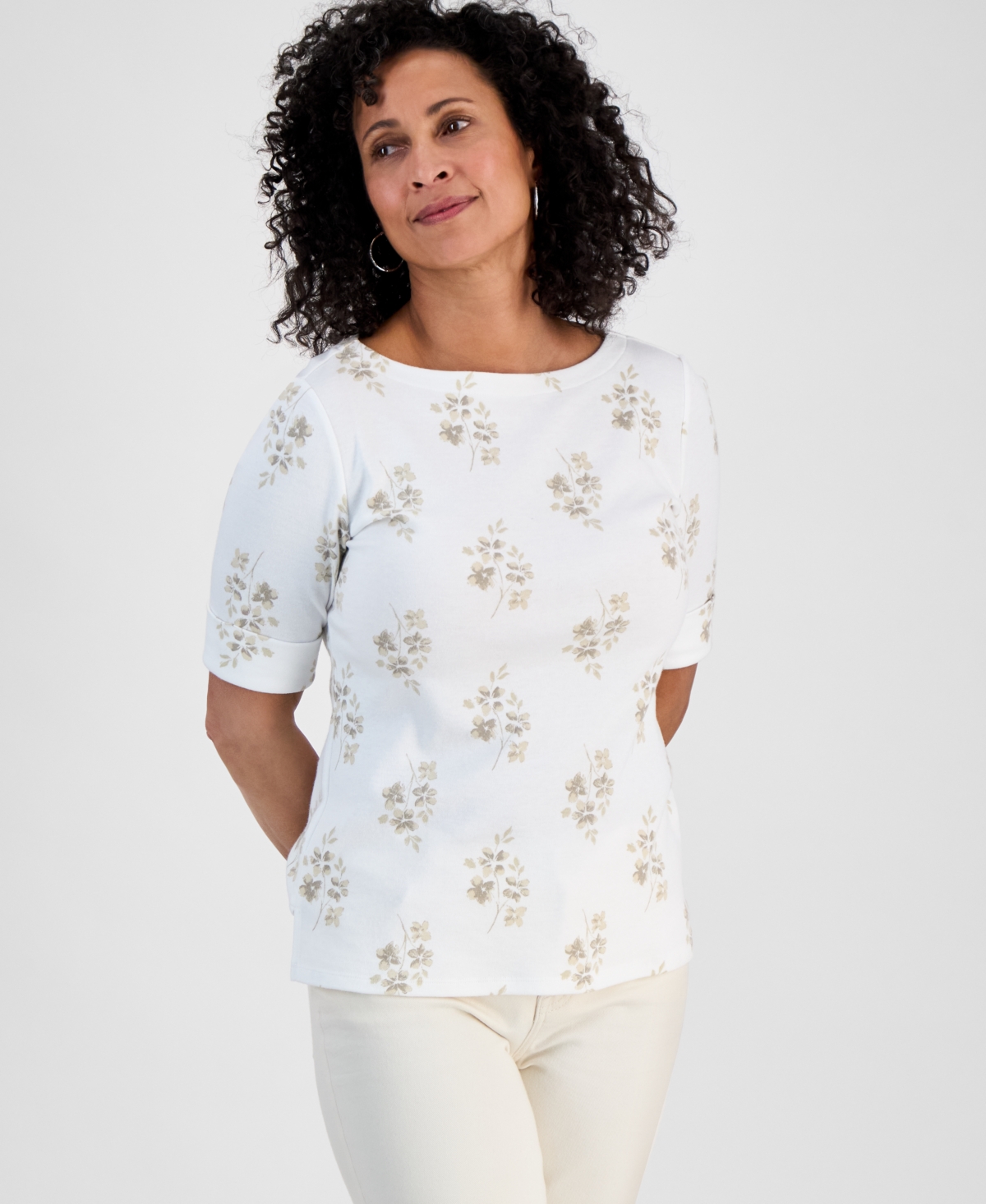 Petite Striped Elbow-Sleeve T-Shirt, Exclusively at Macy's - Dinner Blue