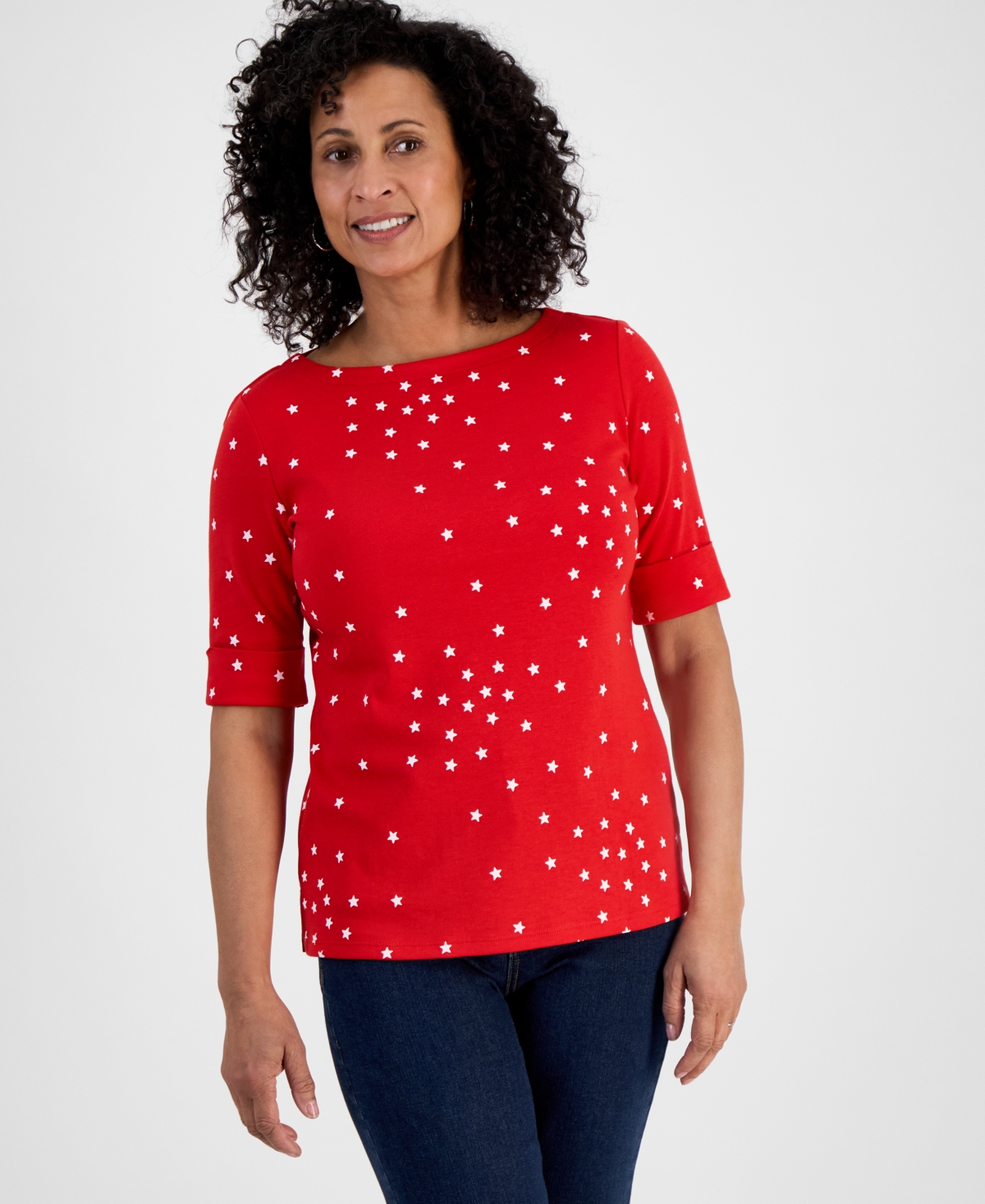 Style & Co Plus Size Striped Elbow-sleeve Knit Top, Exclusively At Macy's