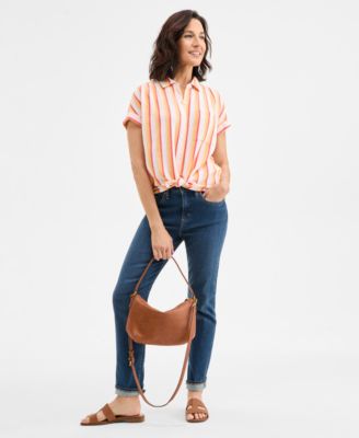 売れ筋商品|||スタイルアンドコー カットソー トップス レディース Petite Printed Button-Front Cotton Camp Shirt, Exclusively at Macy's Sammy Orange Style & Co Women's Cotton Printed Short-Sleeve Button Camp