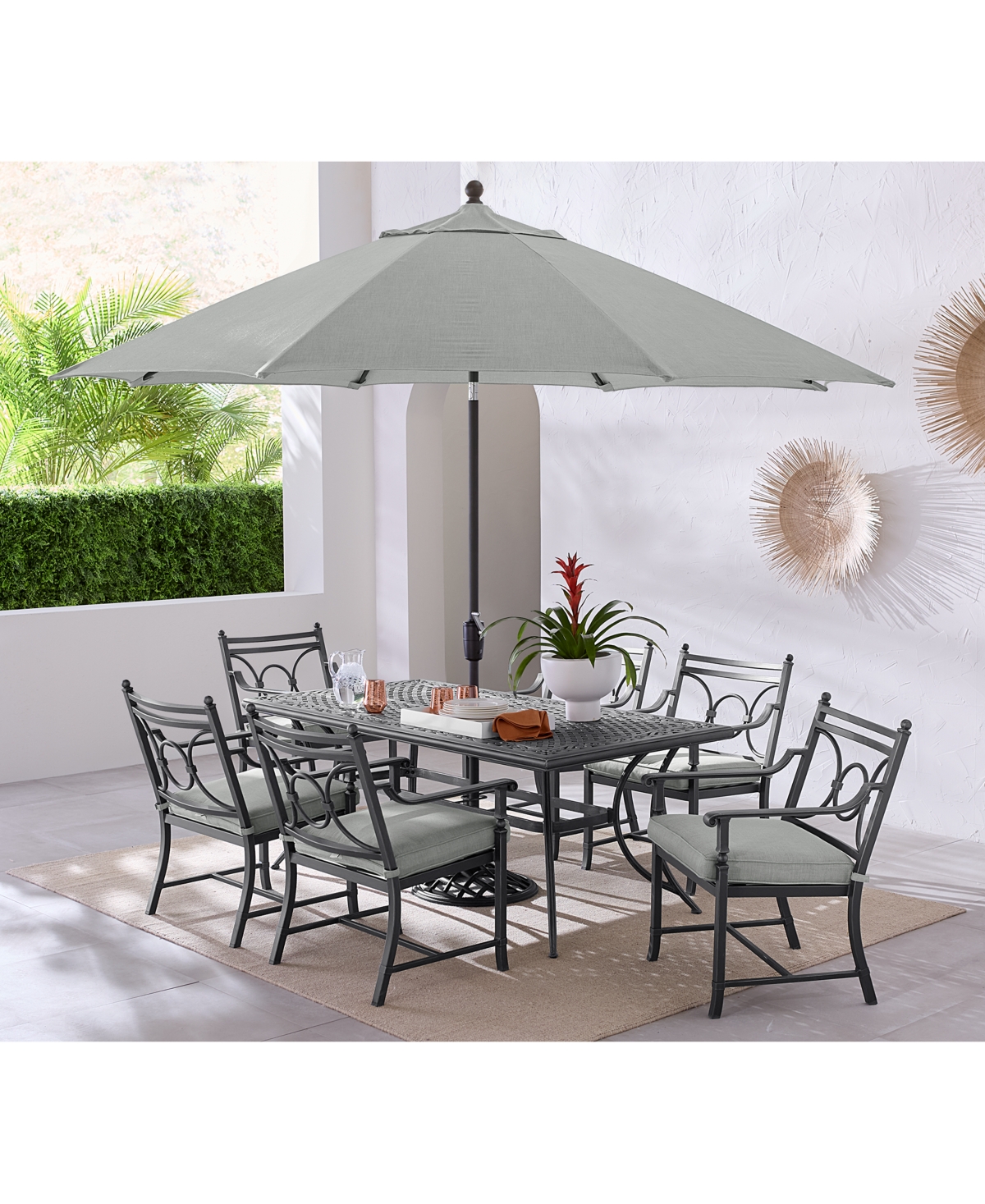 Agio Wythburn Outdoor Dining 7pc Set (72x38" Table & 6 Scroll Dining Chairs)