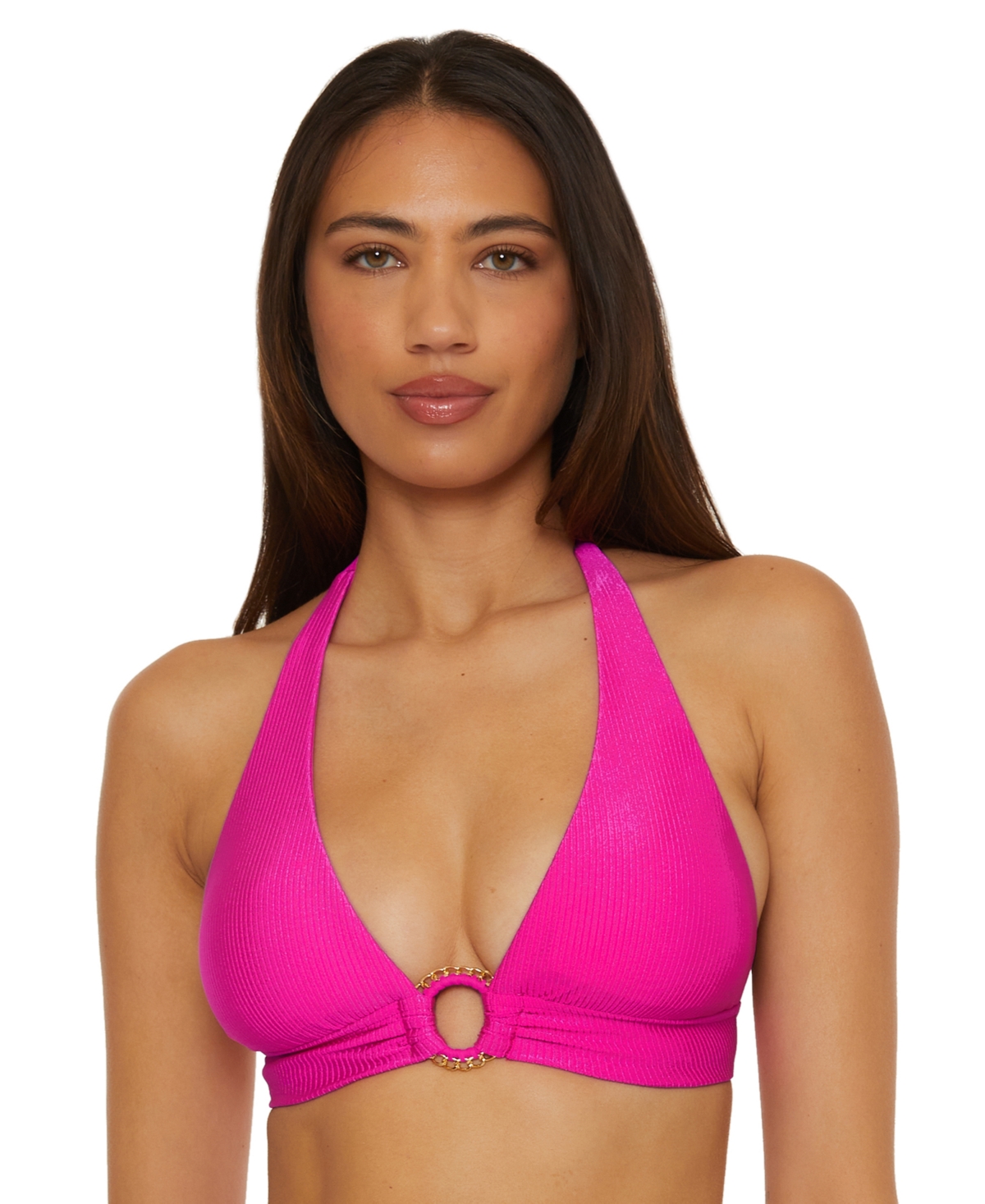 Women's Monte Carlo Ribbed Ring-Hardware Halter Top - Azalea
