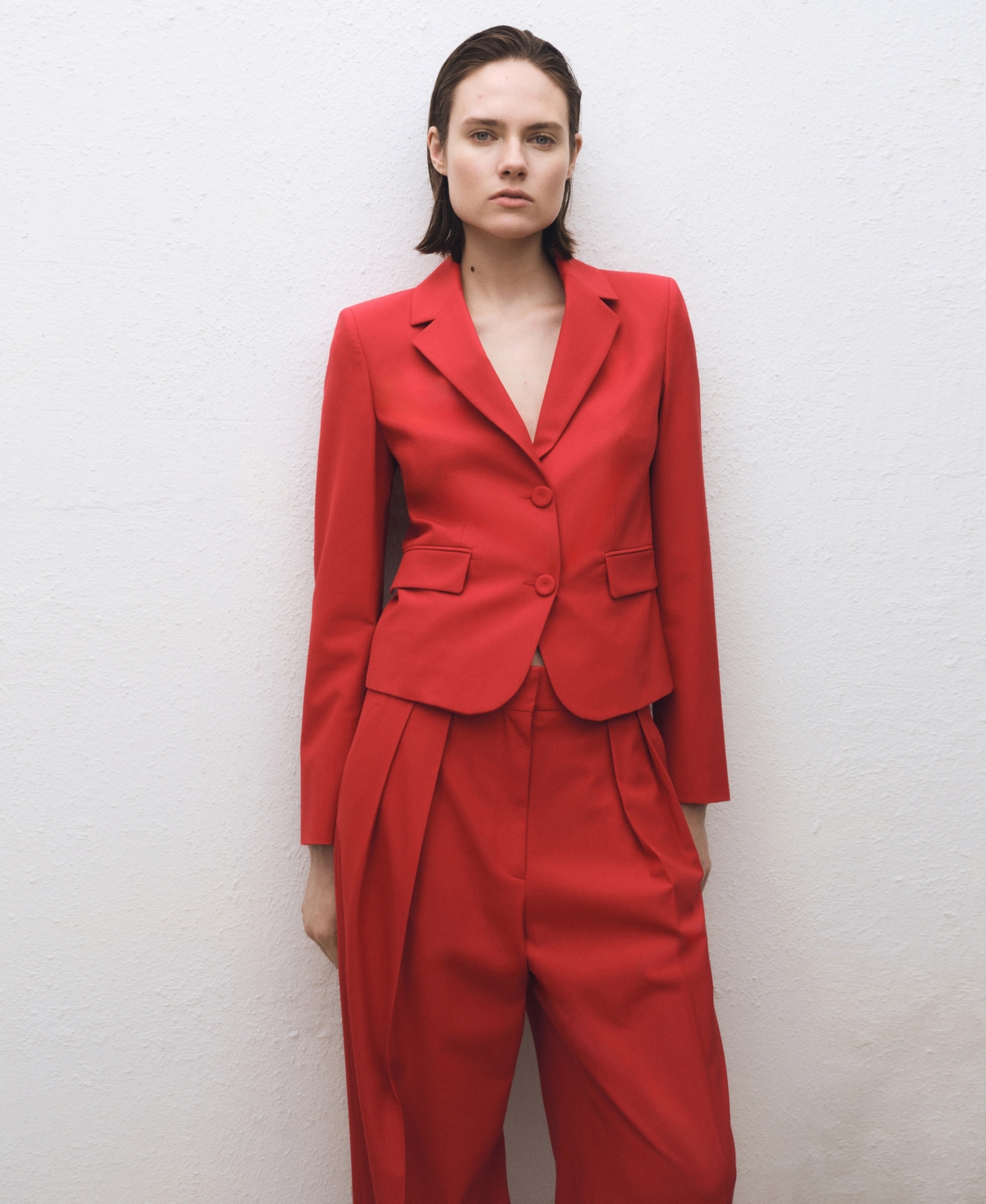 Shop Mango Women's Wide Leg Wool Blend Suit Trousers In Red