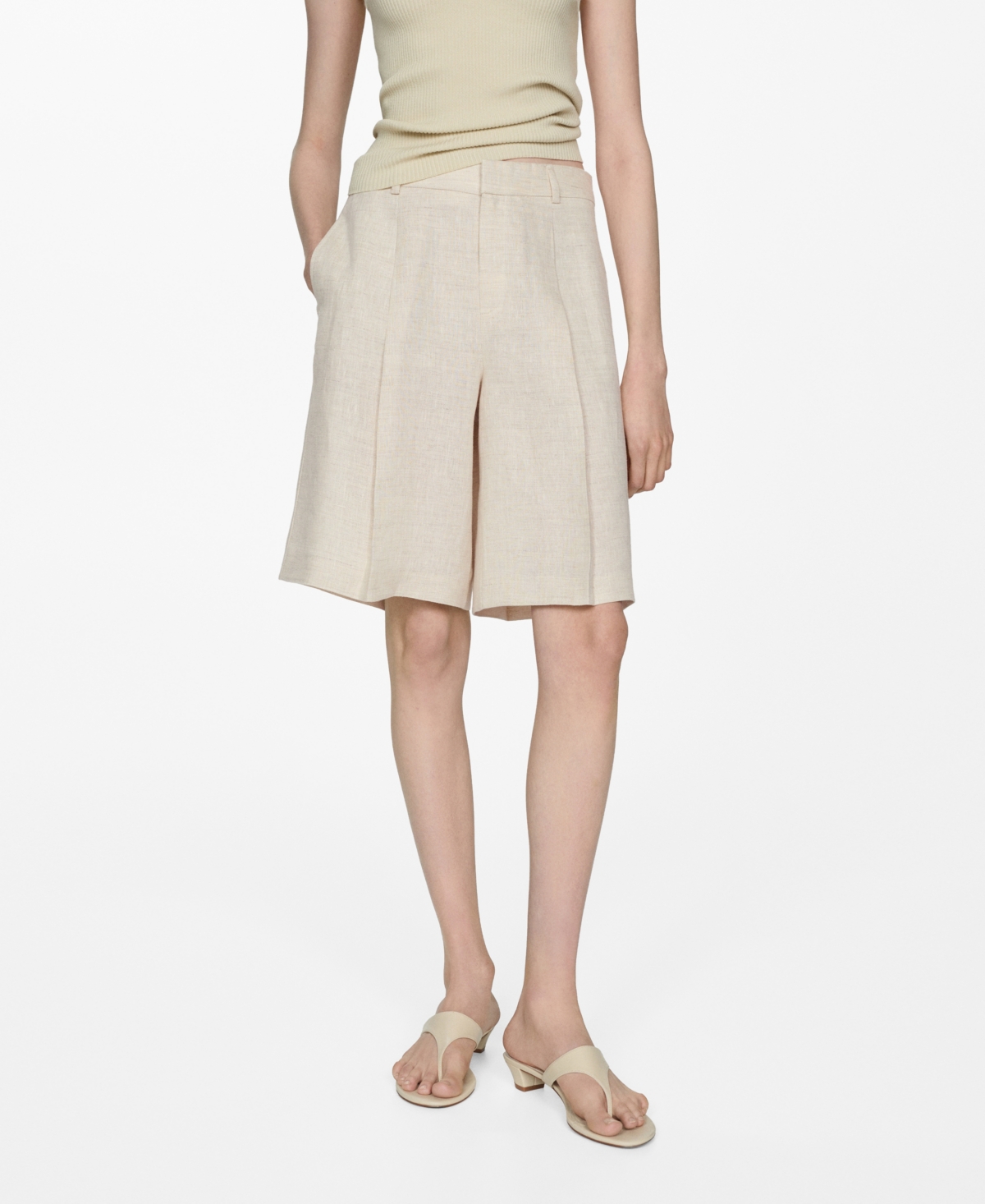Women's Linen Bermuda Shorts - Light, Pastel Gray