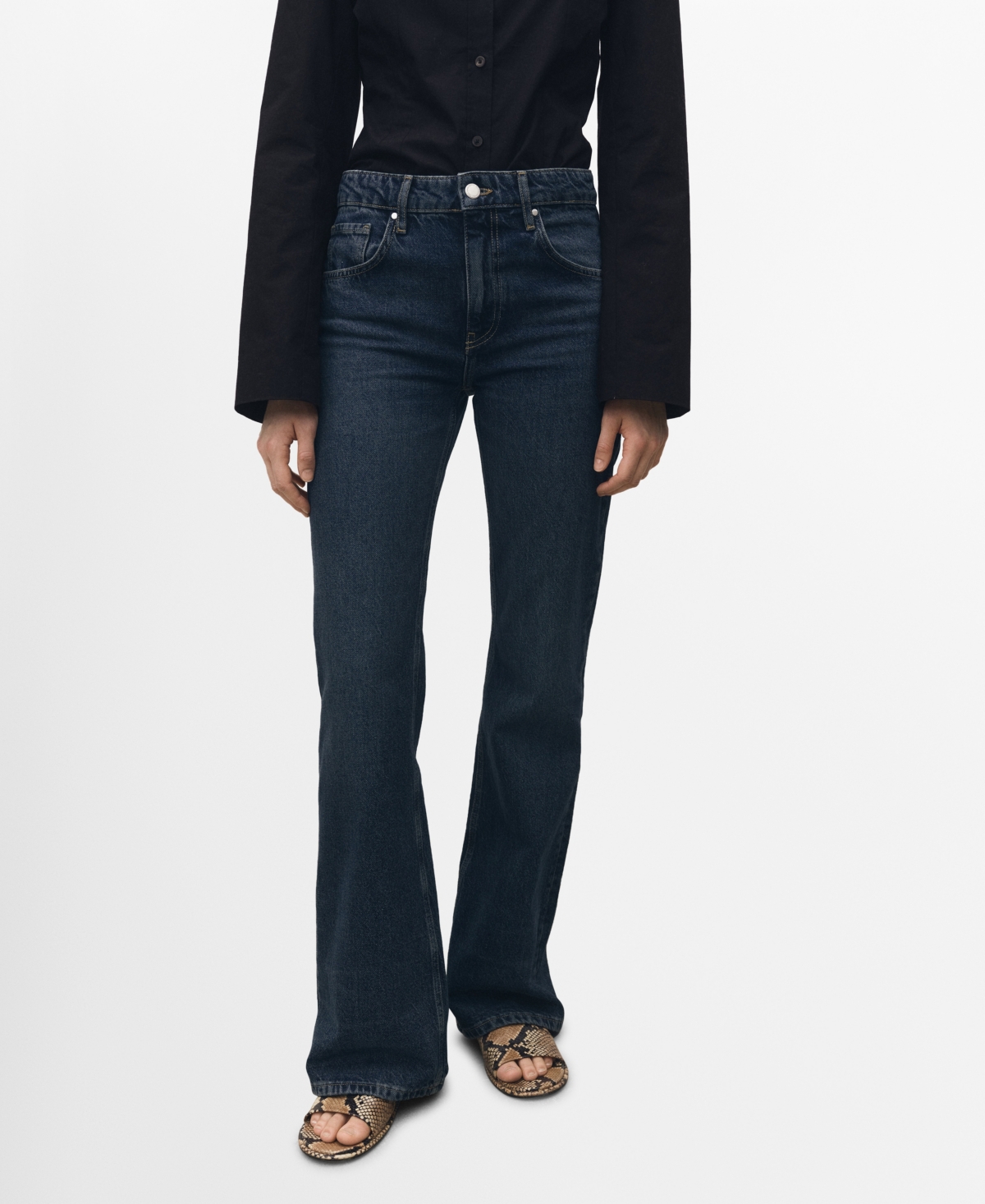 Mango High-waist Flared Jeans Dark Blue In Dark Blue
