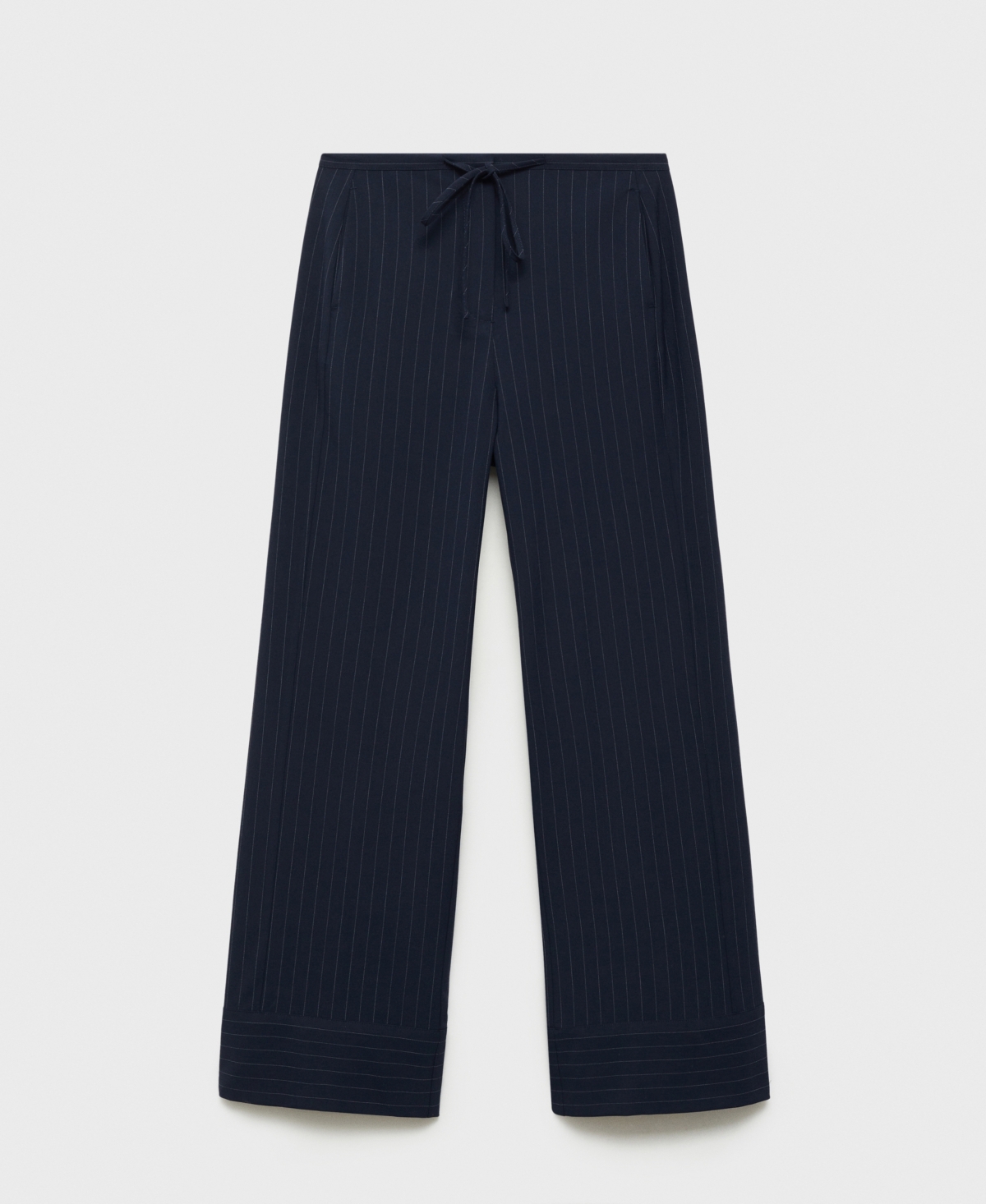 Shop Mango Women's Chalk-stripe Straight Trousers In Dark Navy