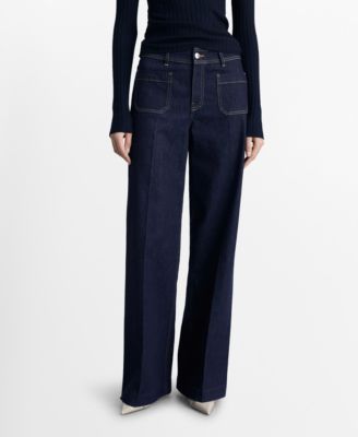 MANGO - Women's Rinse Wash Pockets Wide Leg Jeans