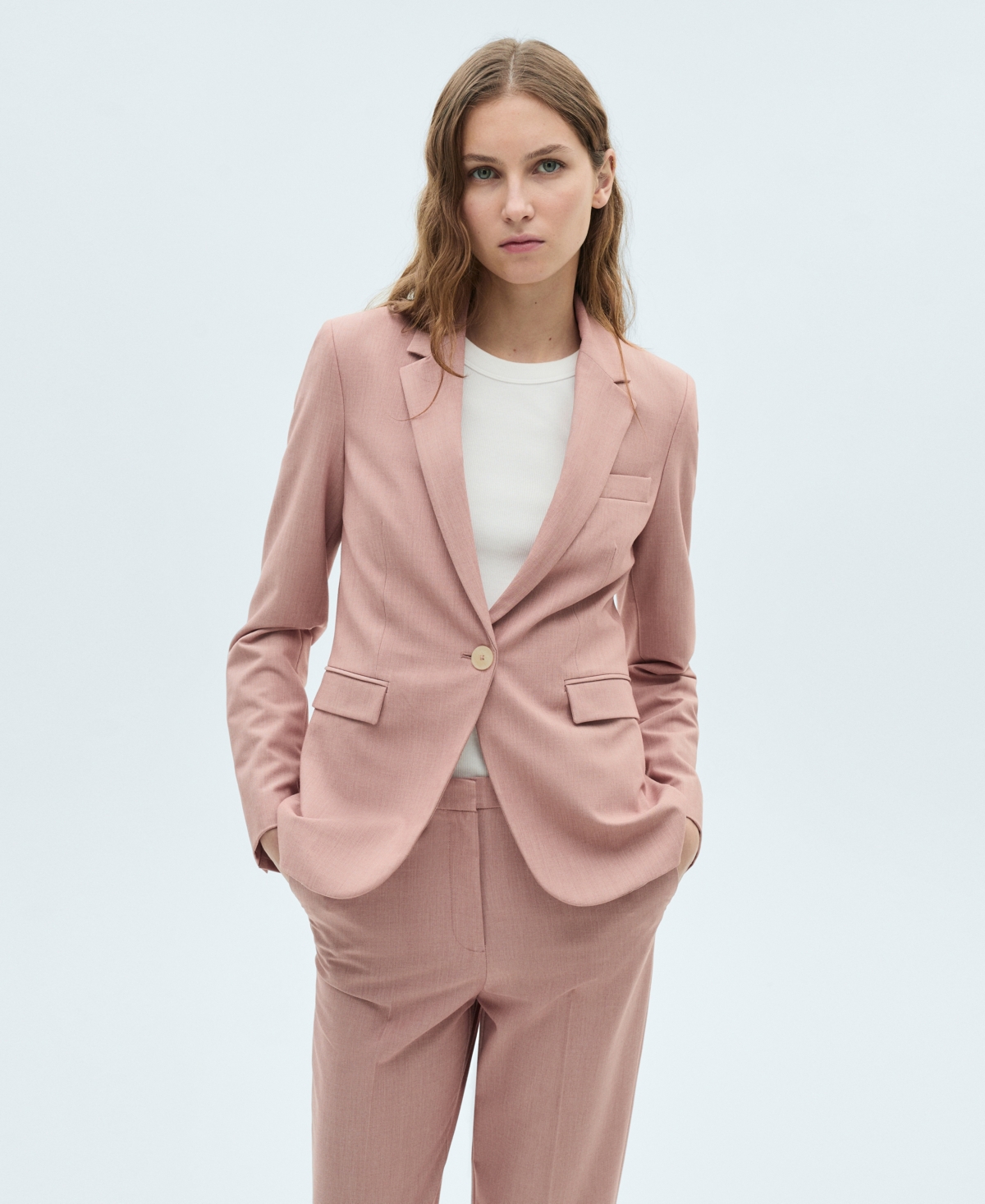 Shop Mango Women's Straight Suit Trousers Pants In Pastel Pink