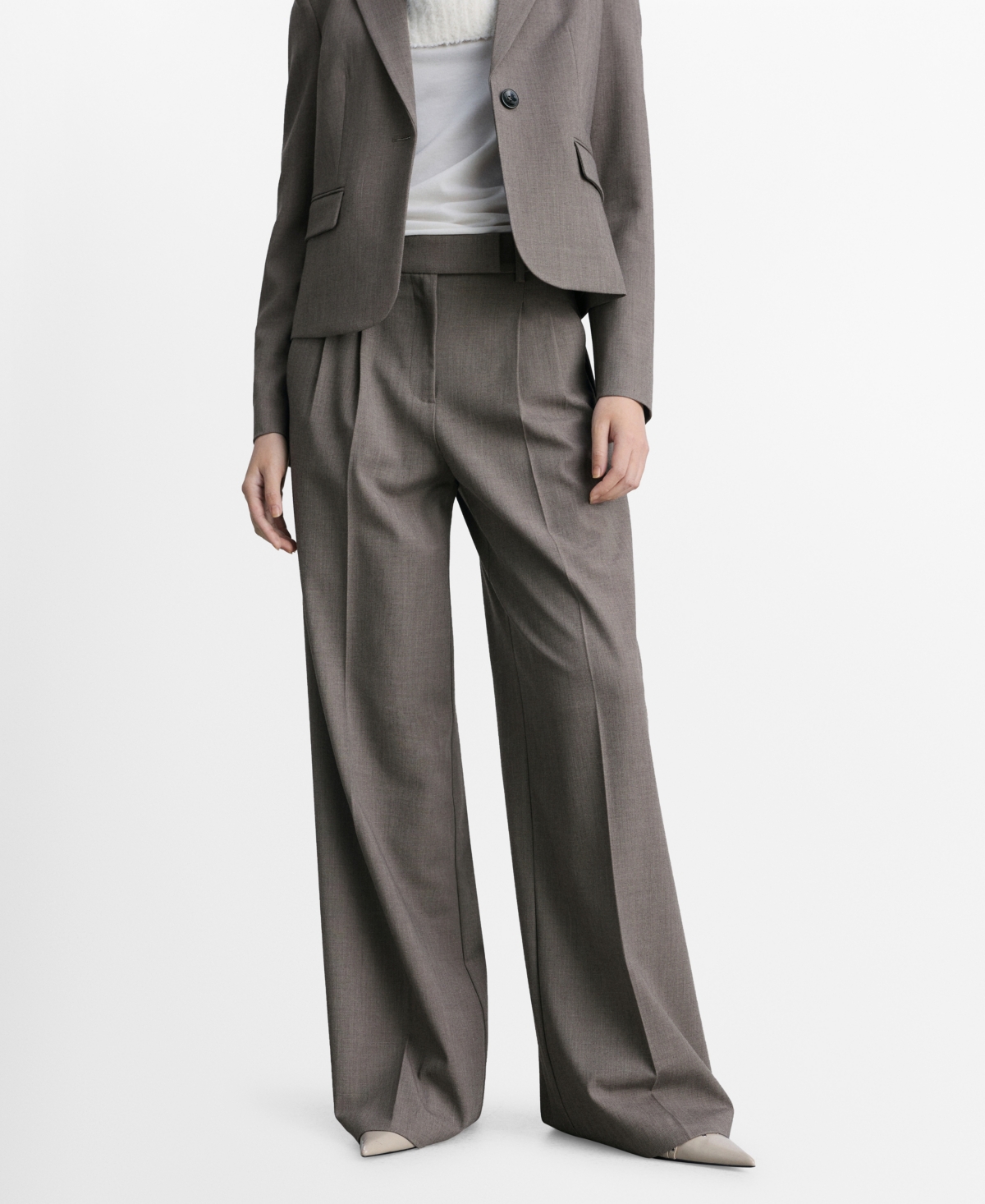Shop Mango Women's Wide Leg Suit Trousers In Brown
