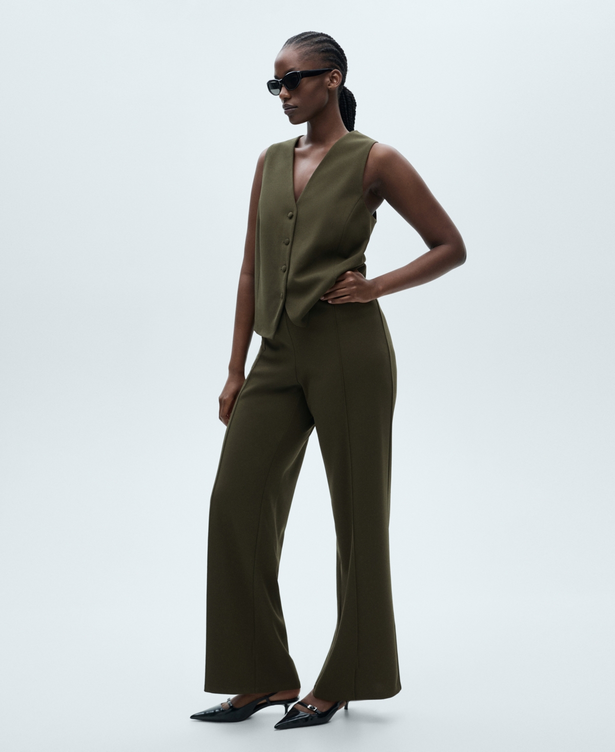 Mango Straight Leg Pants In Khaki