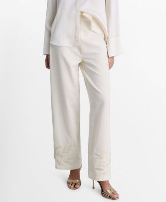 MANGO - Women's Embroidered Straight-Fit Trousers