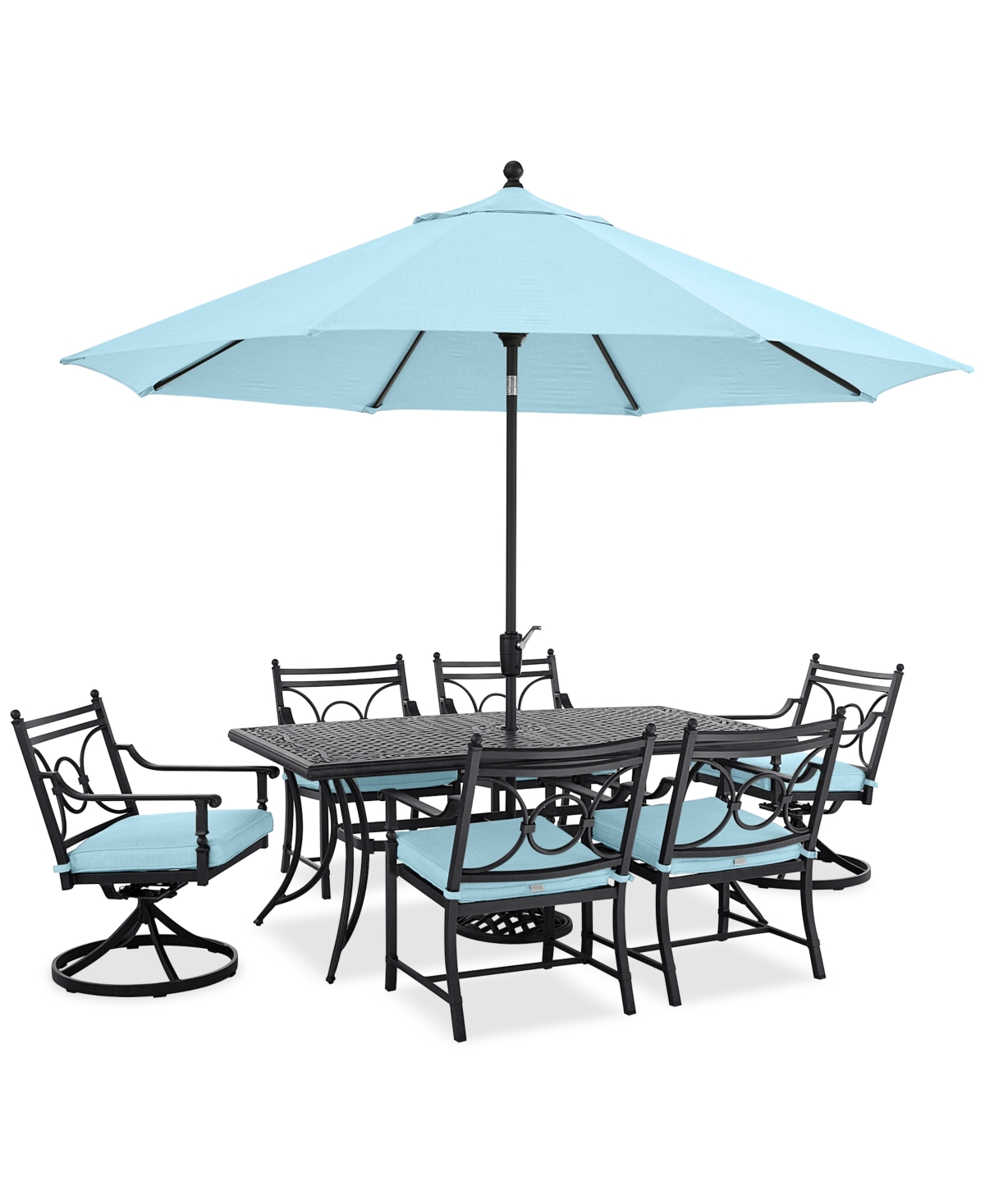 Agio Wythburn Outdoor Dining 7pc Set (72x38" Table & 6 Scroll Dining Chairs)