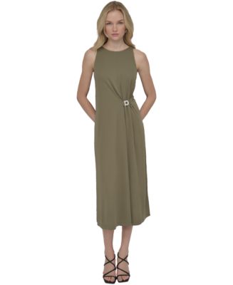 DKNY Women's Hardware-Trim Side-Ruched Sleeveless Dress - Macy's