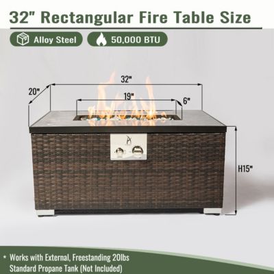 Outdoor Fire Table Propane Fire Pit Rattan gas fire table, gas fire table with tile tabletop