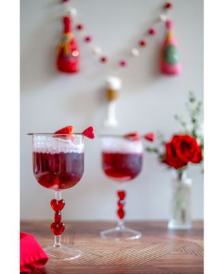 Red Heart Stemmed Wine Glasses, Set of 2