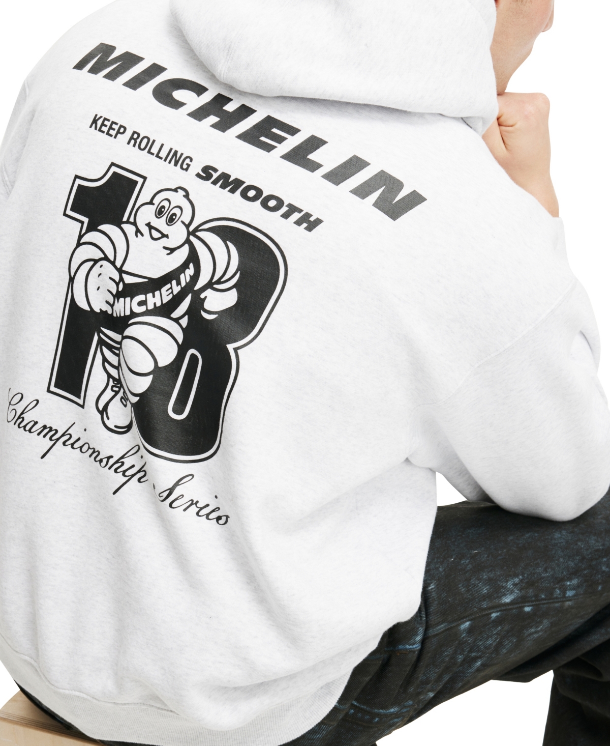 Shop Cotton On Men's Michelin Box Fit Hoodie In Athletic Marle,michelin Keep Rolling