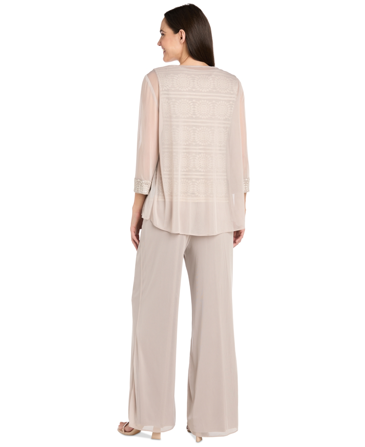 R & M Richards 3-pc. Jacket, Lace Top & Wide-leg Pants Set In Champagne