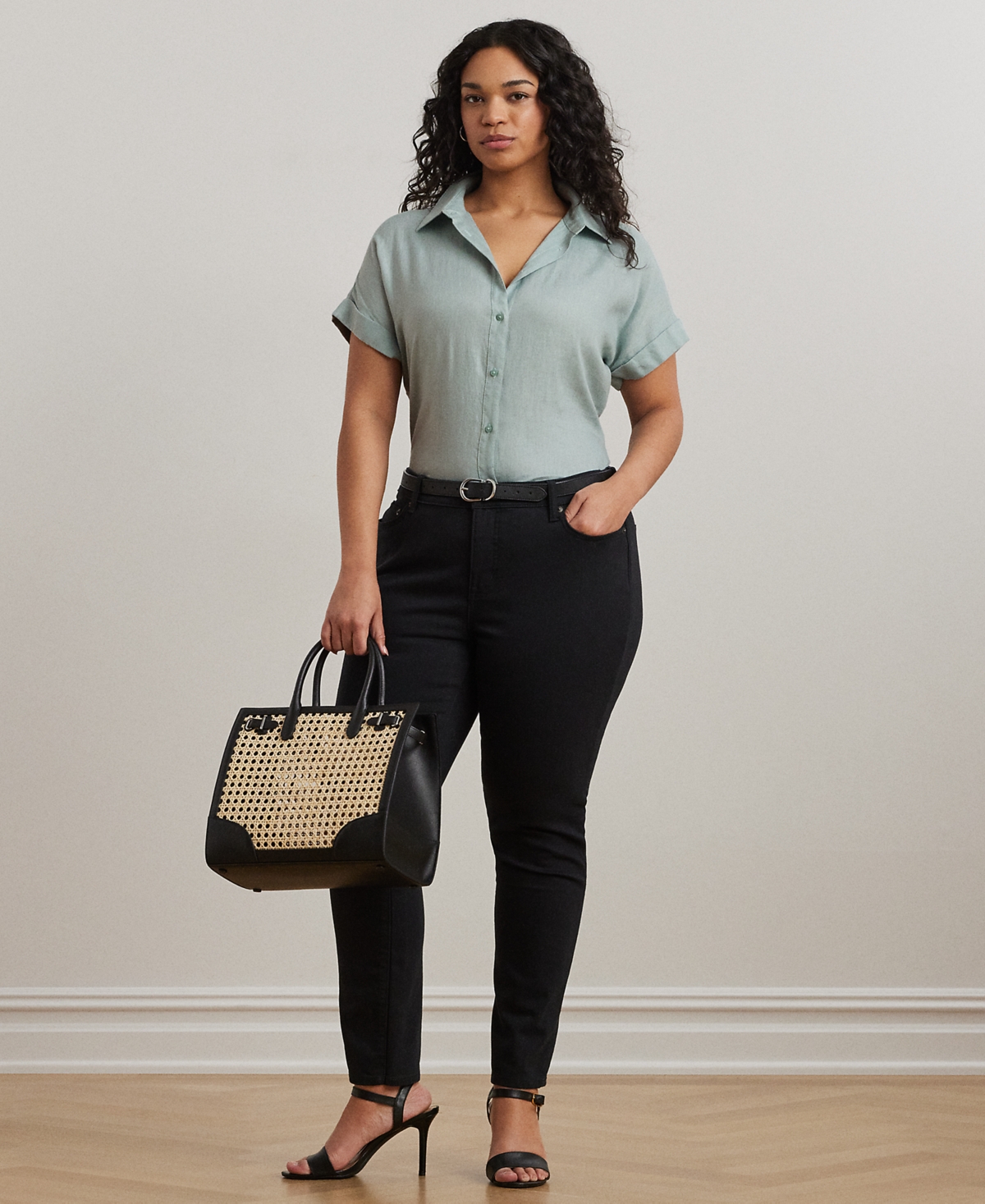 Ralph Lauren Plus Size Linen Dolman Sleeve Top In Aqua Pearl