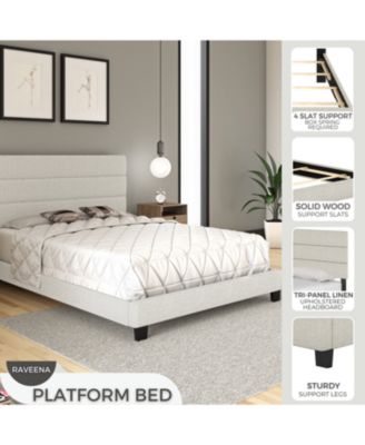 Ravenna Upholstered Linen Adjustable Height Headboard Platform Bed Frame
