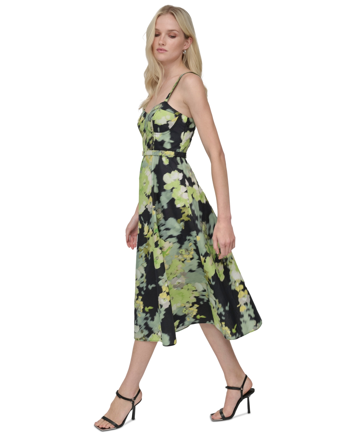 DKNY WOMEN'S COTTON CORSET BELTED MIDI DRESS 