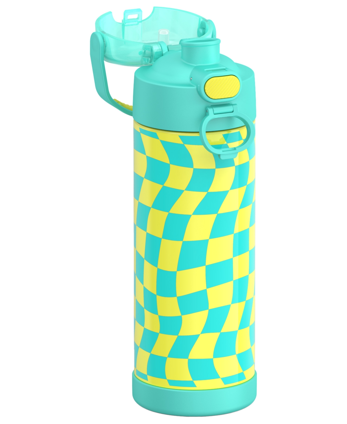 Thermos Funtainer 16 Oz. Water Bottle With Locking Lid In Wavy Checkers Teal