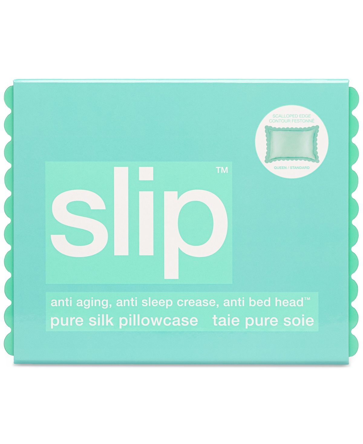 Slip Pure Silk Queen Pillowcase With Scalloped Edge In Turquoise