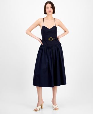 En Saison - Women's Melody Mixed-Media Belted Midi Dress