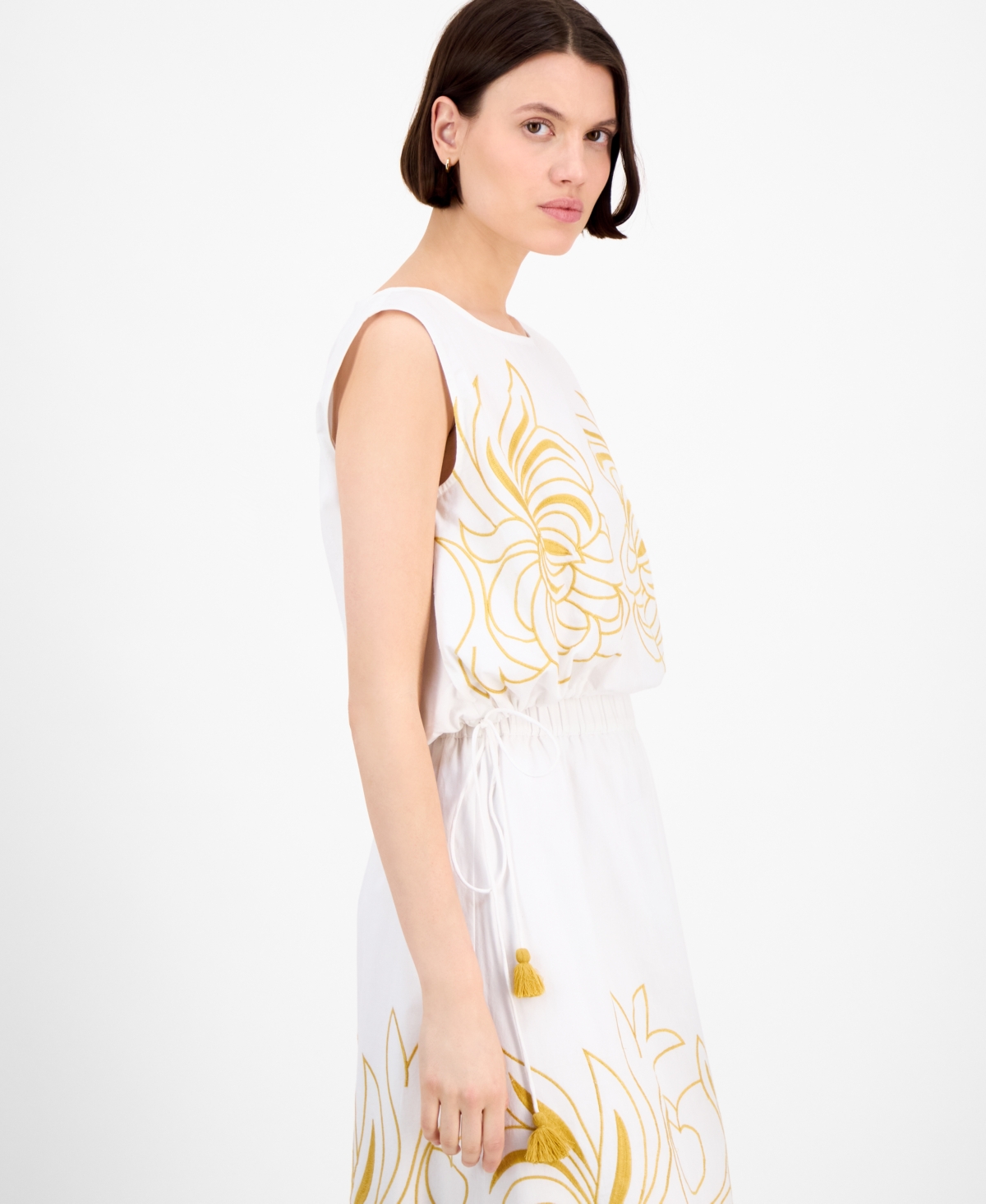 Shop Avec Les Filles Women's Sleeveless Embroidered Drawstring-hem Top