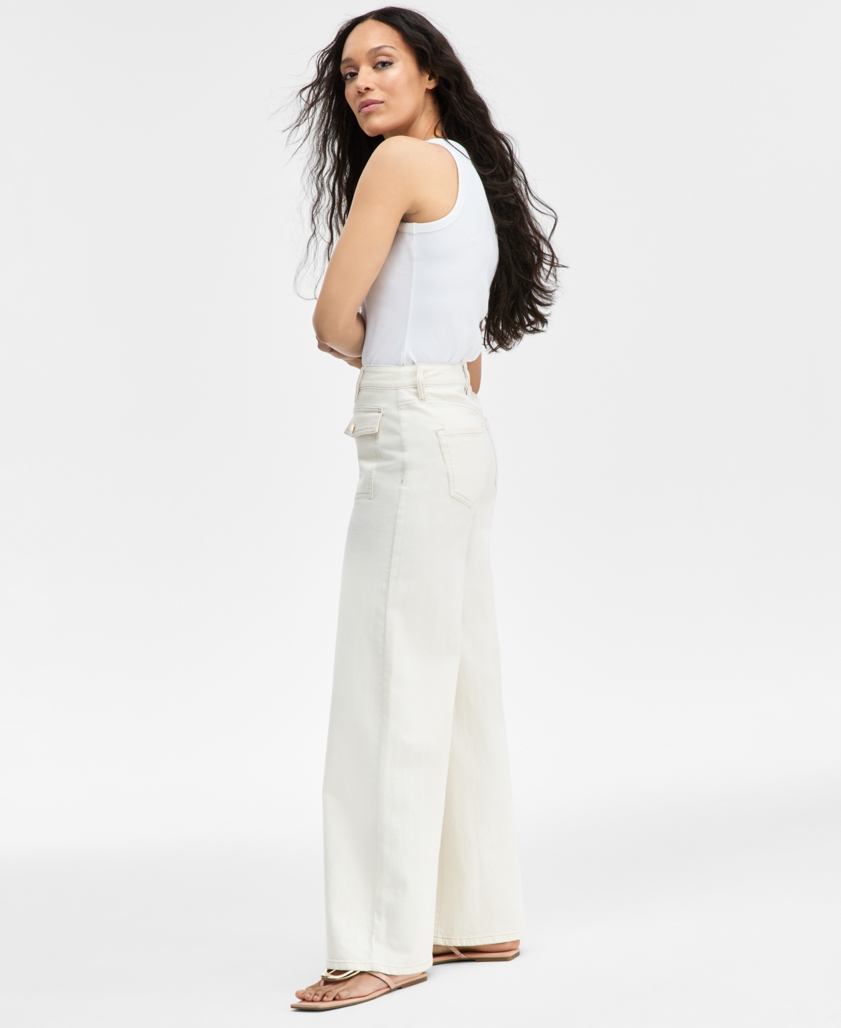Inc International Concepts Women's Zip-front Wide-leg Jeans, Exclusively At Macy's In Vintage Cream