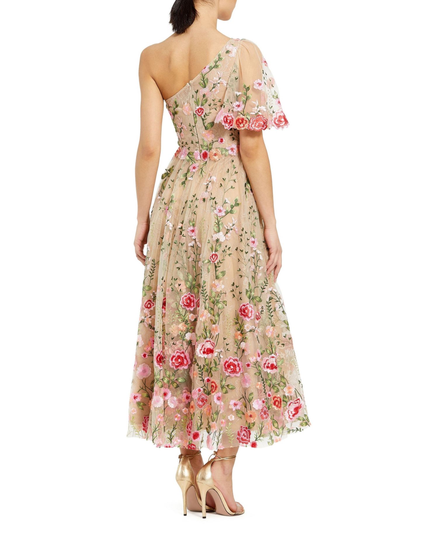 Women's One Shoulder Lace Embroidered Dress